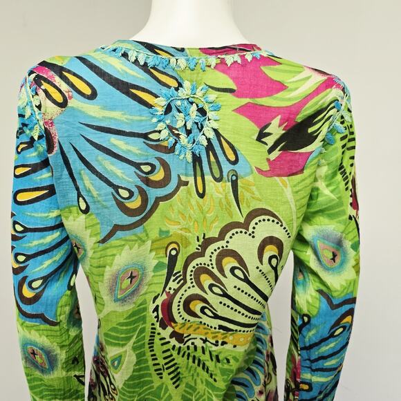 Raj Tunic Top Size L Womens Floral Embroidered Long Sleeve Cover-Up Bohemian - Picture 7 of 9